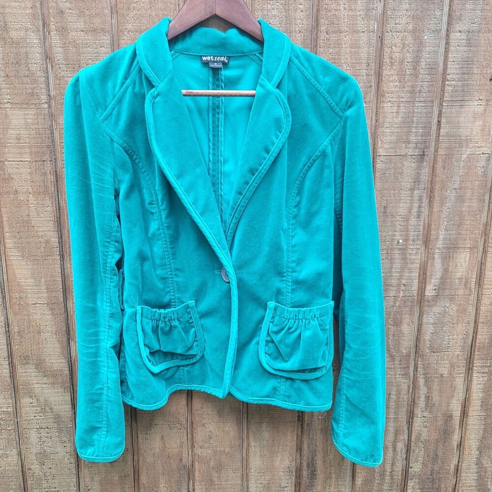 Wet Seal Velvet Emerald Green Blazer Vintage Juniors Size M